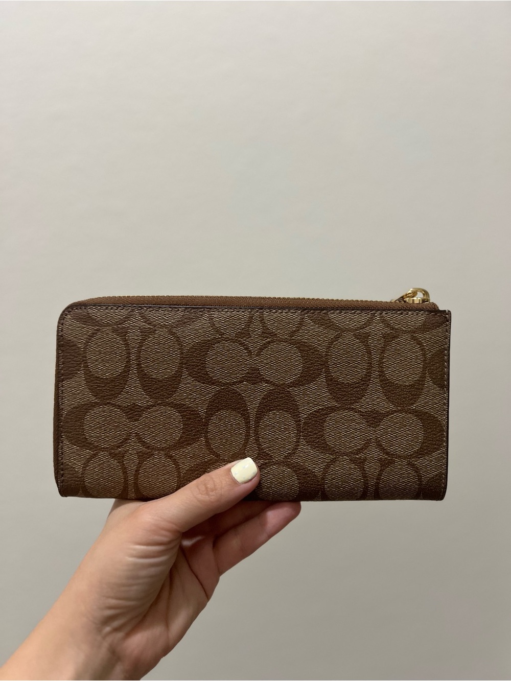 Coach Brown Signature Zip-Around Wallet with Gold Logo - Picture 2 of 4